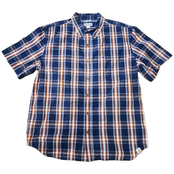 Carhartt Men's Shirt Button Down Short‎ Sleeve Relaxed Fit XL Front Pocket Plaid - Picture 1 of 8